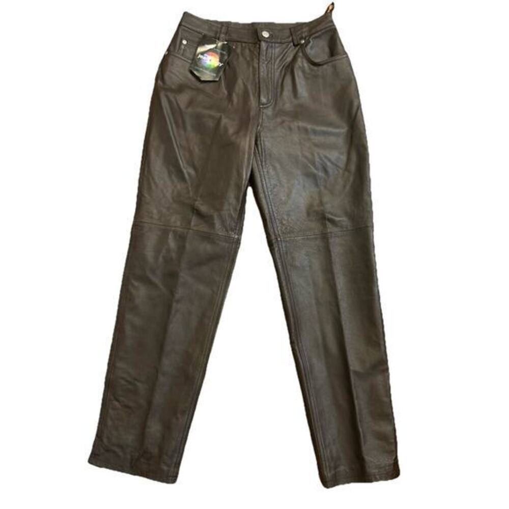 NWT Newport News Women’s Leather Pants Size 10 Petite Brown Straight Cut